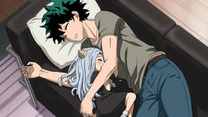 Eri And Midoriya Napping Together On A Couch Wallpaper