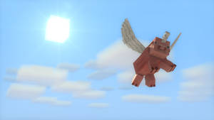 Escapade In Pixel Land: A Flying Pig In Minecraft Pc Wallpaper