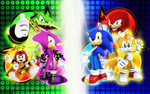 Espio The Chameleon & Hedgehog Characters Engaging In An Animated Power Play. Wallpaper