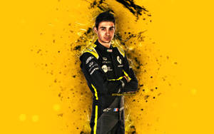 Esteban Ocon In His Race Suit Against A Vivid Yellow Backdrop Wallpaper