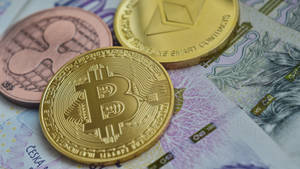 Ethereum Coins On Bills Wallpaper
