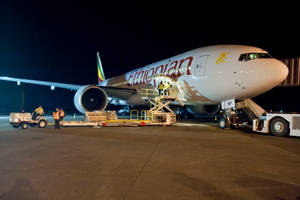 Ethiopian Airlines Loading For Night Flight Wallpaper