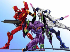 Evangelion Eva Mechs Posing Wallpaper