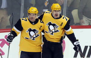 Evgeni Malkin Sidney Crosby Celebrate Goal Wallpaper