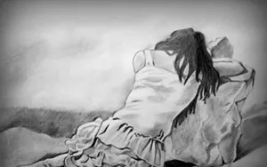 Exhausted Girl Sad Drawing Wallpaper