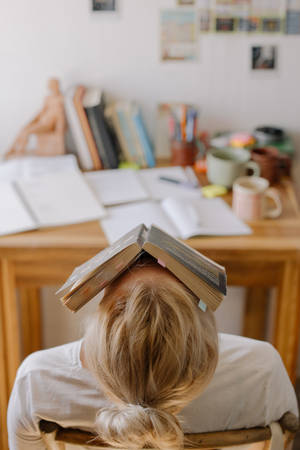 Exhausted In Study Wallpaper