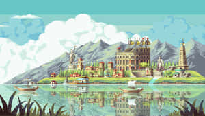 Explore A Pixelated Game World Wallpaper