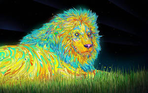 Explore The Boundaries Of Creativity And Explore The Illuminating Beauty Of This Trippy Glowing Lion! Wallpaper