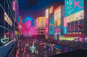 Explore The Dystopian Future With Cyberpunk Pixel Art Wallpaper