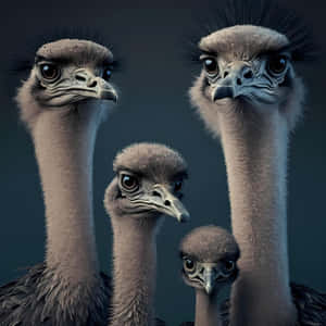 Expressive Ostrich Family Portrait Wallpaper