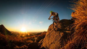 Extreme Sports Mountain Biking Sunset Wallpaper