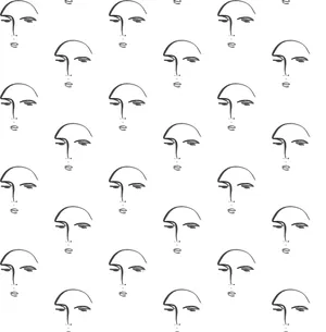 Face Line Art Pattern All White Wallpaper