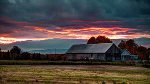 Fall Farm Open Field Sunset Wallpaper