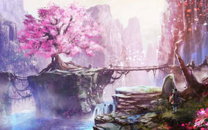 Fantasy Cherry Blossom Aesthetic Anime Laptop Wallpaper