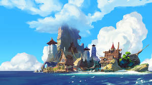 Fantasy Island In The Sea Wallpaper