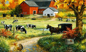 Farmhouse Realistic Painting Wallpaper