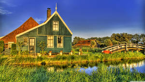 Farmhouse With Wooden Bridge Wallpaper