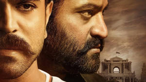 Fascinating Close-up Shot Of Ram Charan And N.t. Rama Side Faces In High-definition. Wallpaper