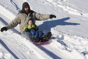 Father And Son Sledding Wallpaper