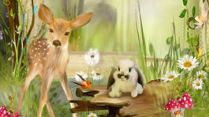 Fawn And Bunny Painting Wallpaper