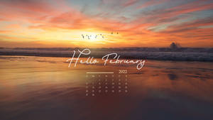 February 2022 Beach Sunset Calendar Wallpaper