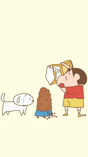 Feeding Shiro Shinchan Aesthetic Wallpaper