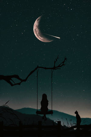 Feeling Alone Swing At Night Wallpaper