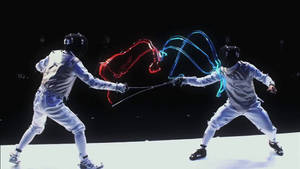 Fencing Red Blue Neon Wallpaper