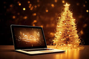 Festive Workstationwith Christmas Tree Wallpaper