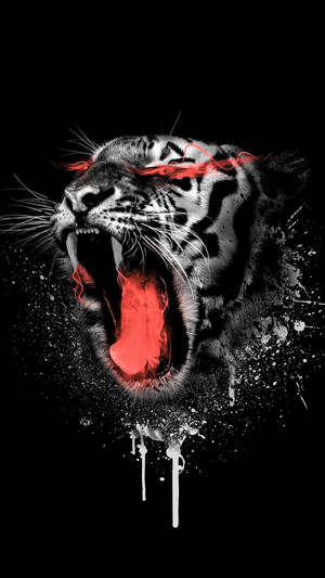 Fierce Glory - Neon Red Angry Tiger Wallpaper