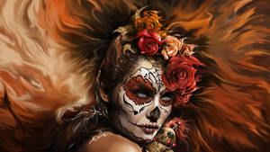 Fiery-looking Sugar Skull Woman Wallpaper