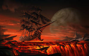 Fiery Ship Art Wallpaper