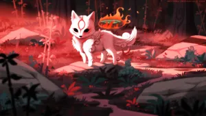 Fiery Young Okami Wolf Wallpaper
