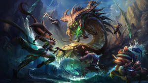 Fighting Dragon In Jungle Lol Wallpaper