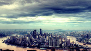 Filtered Aerial Cityscape Chongqing China Wallpaper