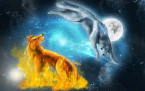 Fire And Ice Wolf With A Fierce Expression Wallpaper