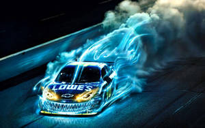 Fire Car With Blue Flames And Smoke Wallpaper