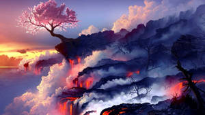 Fire Waterfall Digital Art Wallpaper