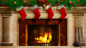 Fireplace With Beautiful Christmas Stockings Wallpaper