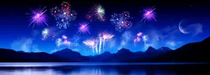 Fireworks In The Sky Over A Lake Wallpaper