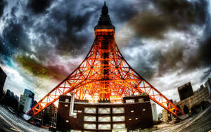 Fish-eye Perspective Tokyo Tower Wallpaper