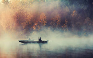 Fishing In Misty Lake Wallpaper