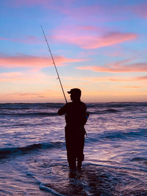 Fishing Man In Beach Wallpaper