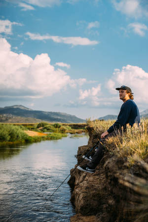 Fishing Man In River Wallpaper