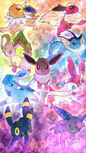 Flareon And Pokemon Colorful Background Wallpaper