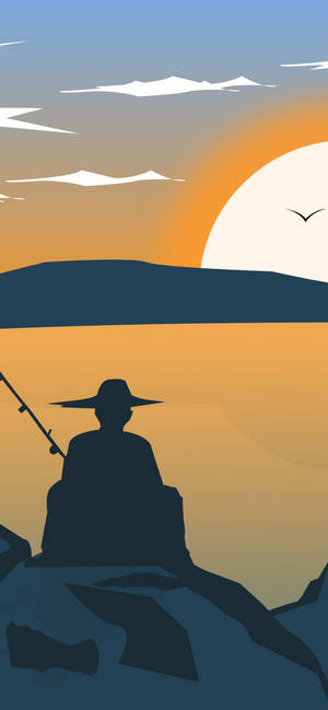Flat Art Man Fishing Illustration Iphone Wallpaper