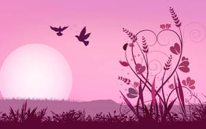 Flaying Pink Love Birds Wallpaper