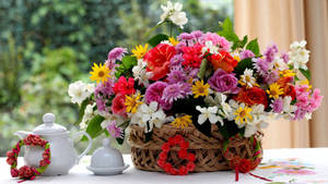 Flower Bouquet Basket Wallpaper