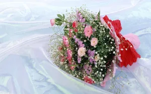 Flower Bouquet On Satin Wallpaper