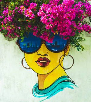 Flower Hair Woman Street Art Wallpaper